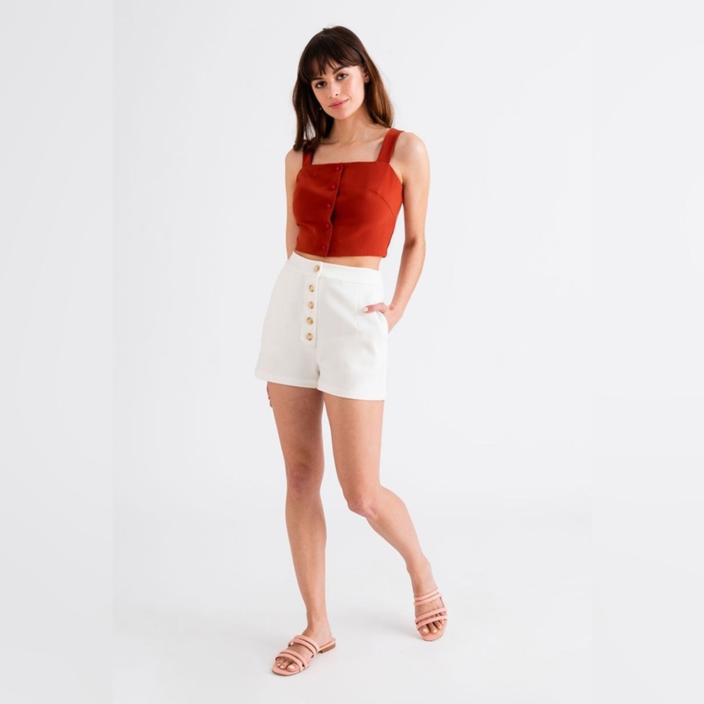 Petite studio button-front shorts
